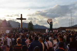 Protesters on San Cristóbal's main plaza. March for the 43 disappeared Ayotzinapa students. October 2014.