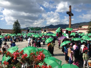 Rally of supporters of the Green party on San Cristóbal's main plaza, months before the local elections. February 2015.
